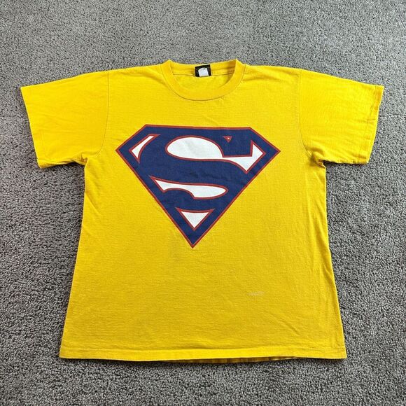 VINTAGE Y2K Superman Shirt Mens Large Yellow Blue Warner Bros Single Stitch - Picture 1 of 13